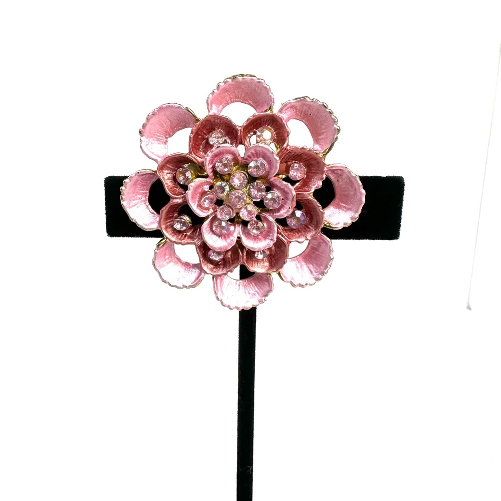 Vintage‎ MCM Pink Enamel Tiered Flower Rhinestone Brooch Pin OS Pink Coquette